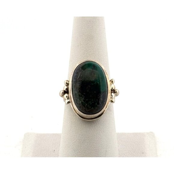Vintage Estate Sterling Silver Moss Agate Ring Sz 7 Statement 925, 10g Unique - Picture 2 of 9